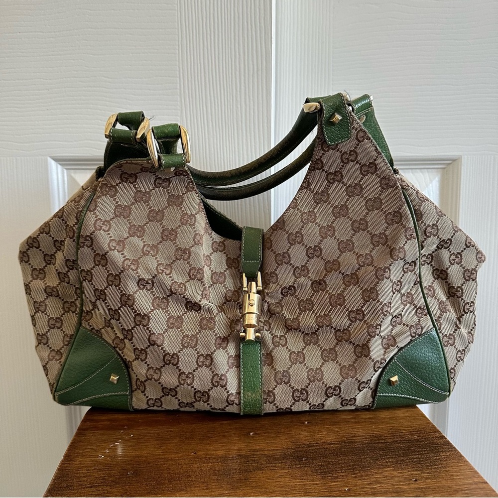 Gucci GG Canvas Nailhead Jackie Bardot Bag